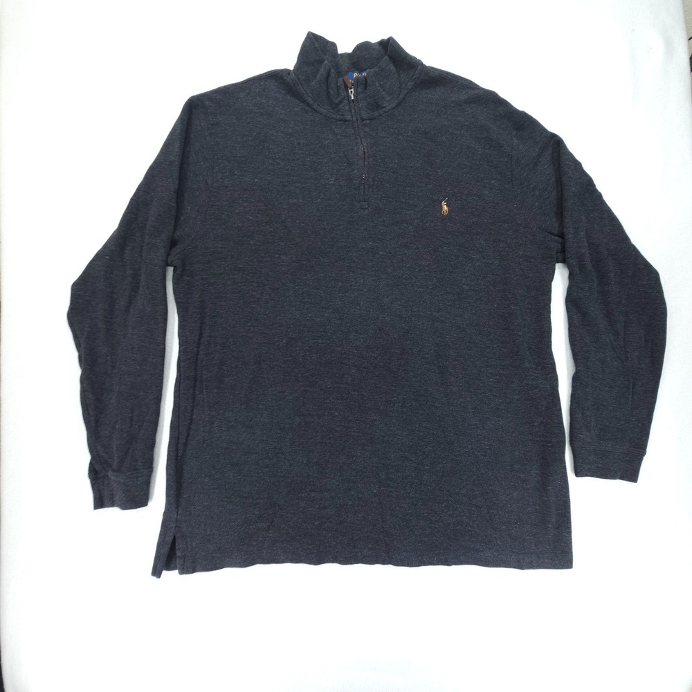 Polo Ralph Lauren Pullover Mens 2XL Gray Quarter Zip Estate Rib Pony Logo Preppy